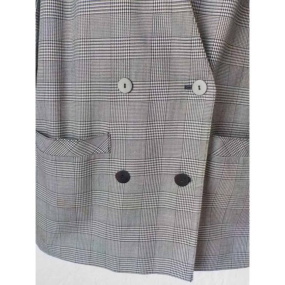 Vintage Alto Plaid Black White Blazer Button Up Women size 11/12 Shoulder Pads - Picture 4 of 11